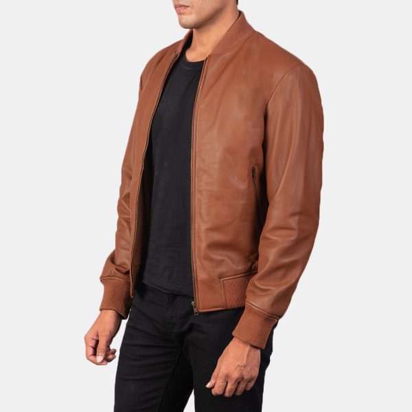 Jack Brown Leather Bomber Jacket - Image 3