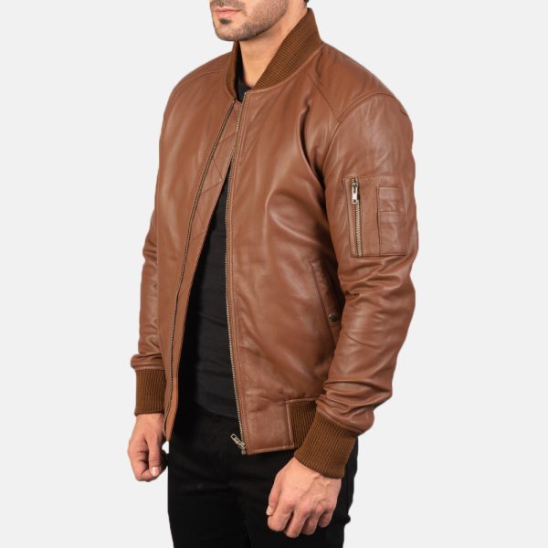 Daniel Brown Leather Bomber Jacket - Image 3