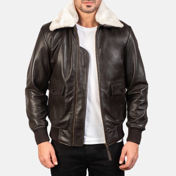 Owen Brown Leather With White Fur Bomber Jacket