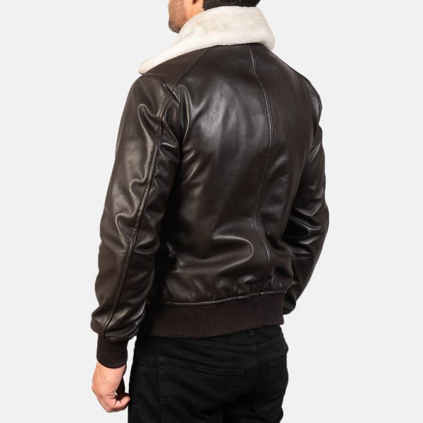 Owen Brown Leather With White Fur Bomber Jacket - Image 5
