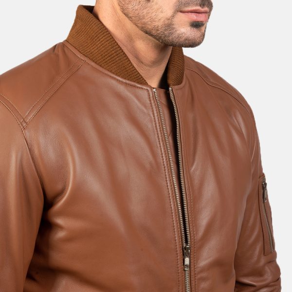 Daniel Brown Leather Bomber Jacket - Image 4