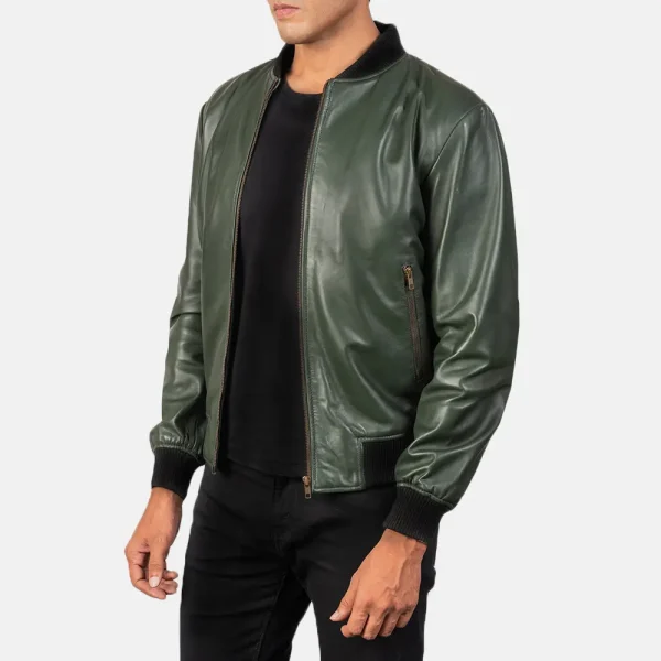 Jack Green Leather Bomber Jacket - Image 3