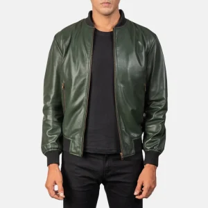 Jack Green Leather Bomber Jacket