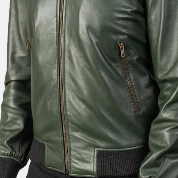 Jack Green Leather Bomber Jacket - Image 4