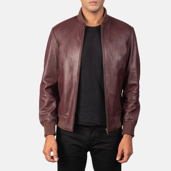 Jack Maroon Leather Bomber Jacket