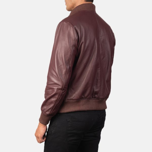 Jack Maroon Leather Bomber Jacket - Image 5