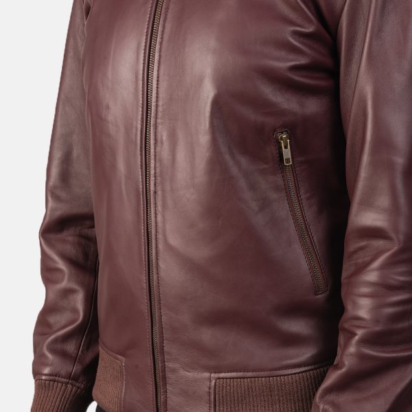 Jack Maroon Leather Bomber Jacket - Image 4
