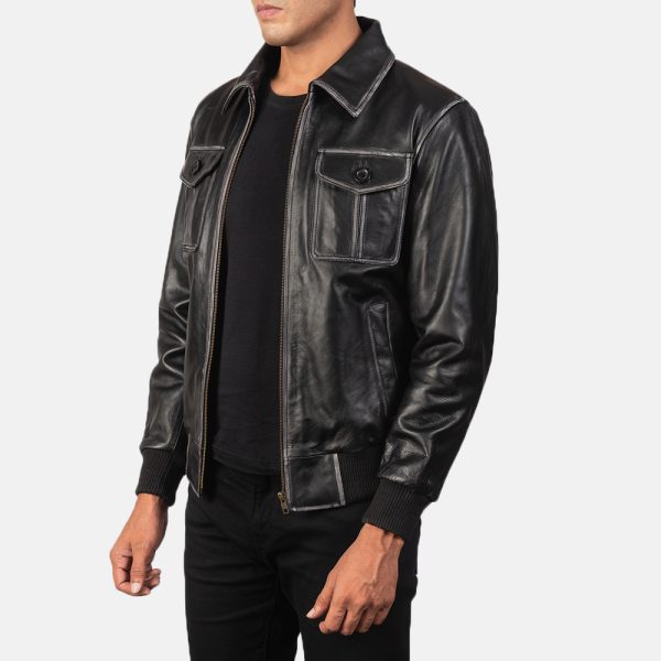 Oliver Black Leather Bomber Jacket - Image 3