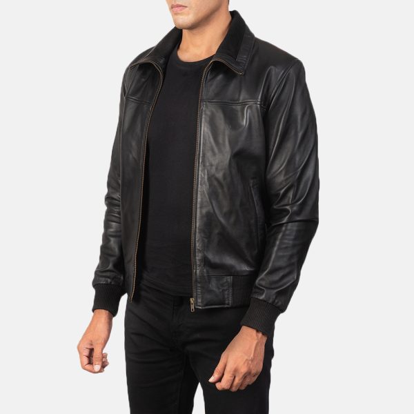William Black Leather Bomber Jacket - Image 3