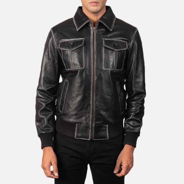 Oliver Black Leather Bomber Jacket - Image 2