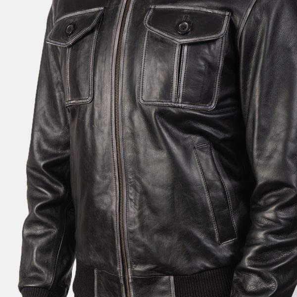 Oliver Black Leather Bomber Jacket - Image 4